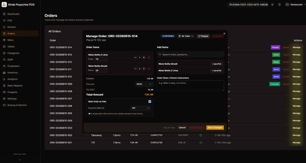 KhidePeyechhe Order POS Modal Screen
